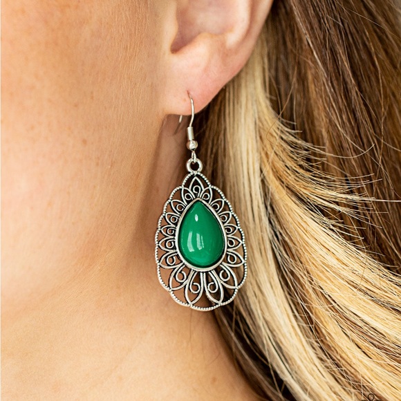 Dream STAYCATION - Green Filigree Earrings Paparazzi Accessories